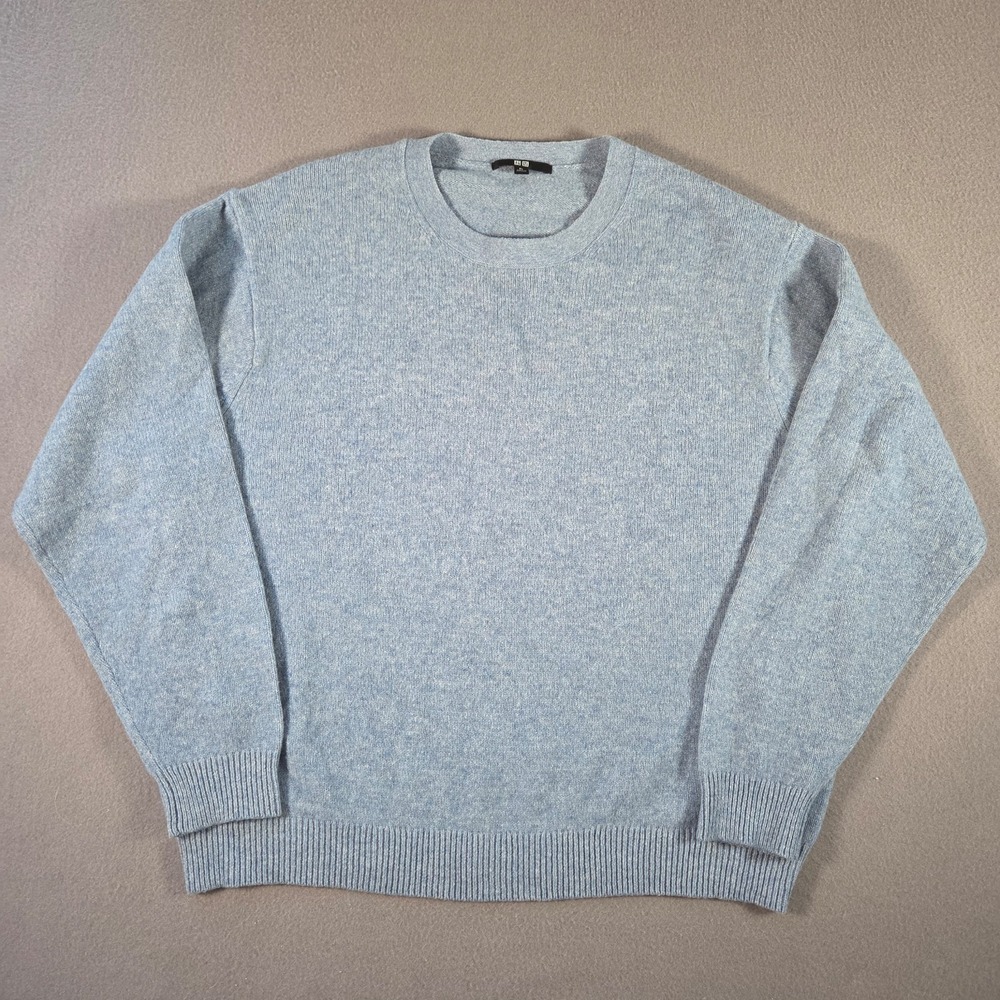 Uniqlo Sweater Mens XL Blue 100% Wool Crewneck Pullover Jumper Lightweight